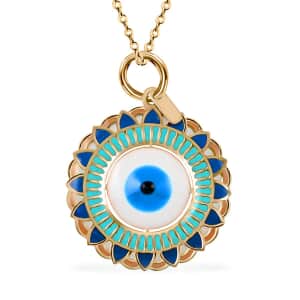 14K Yellow Gold Blue Enamel Evil Eye Protector Coin Pendant with Necklace 16-18 Inches 1.70 Grams