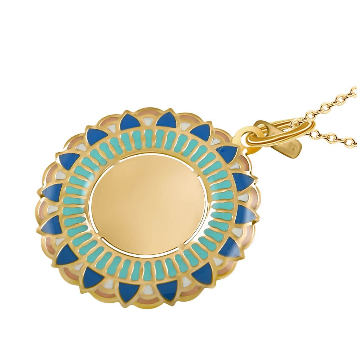 14K Yellow Gold Blue Enamel Evil Eye Protector Coin Pendant with Necklace 16-18 Inches 1.70 Grams image number 4