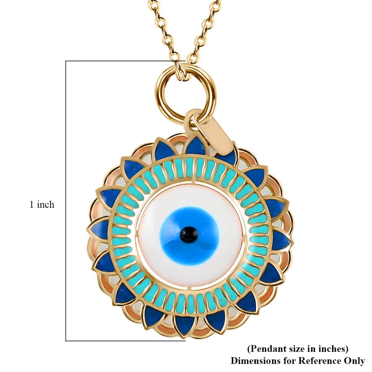 14K Yellow Gold Blue Enamel Evil Eye Protector Coin Pendant with Necklace 16-18 Inches 1.70 Grams image number 6