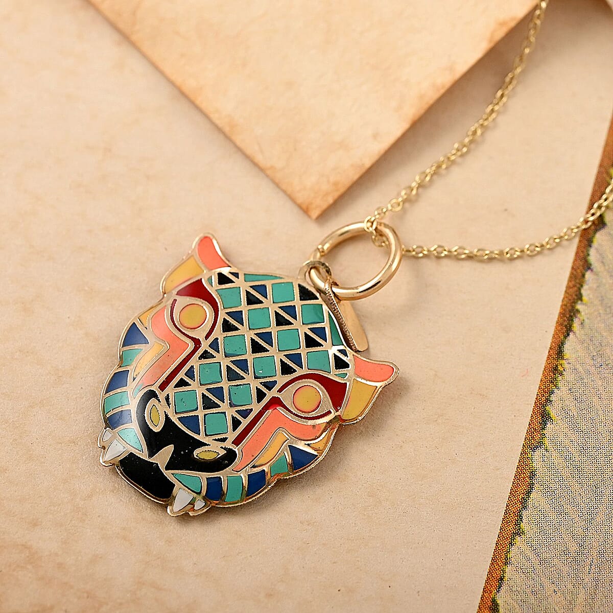 14K Yellow Gold Geometric Enamel Panther Pendant with Necklace 16-18 Inches 1.60 Grams image number 1