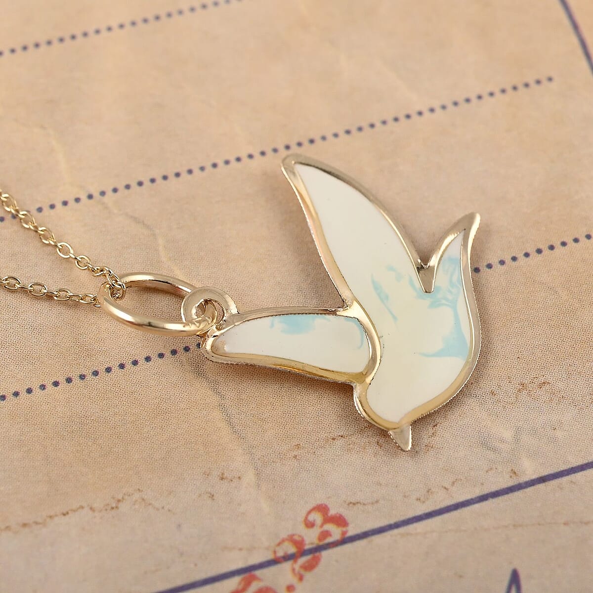 14K Yellow Gold Cloud Blue Enamel Dove Pendant with Necklace 16-18 Inches 1.10 Grams image number 1