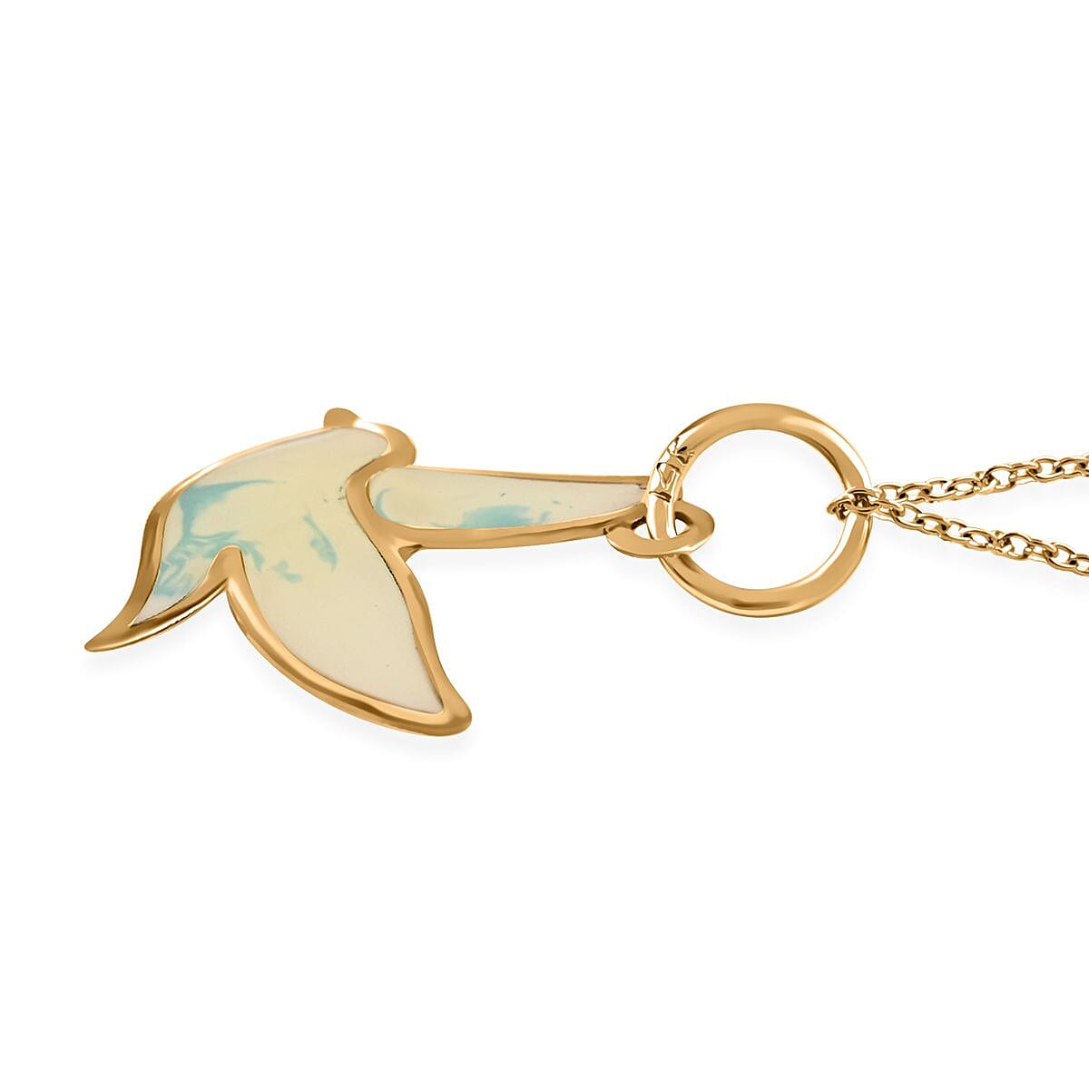 14K Yellow Gold Cloud Blue Enamel Dove Pendant with Necklace 16-18 Inches 1.10 Grams image number 3