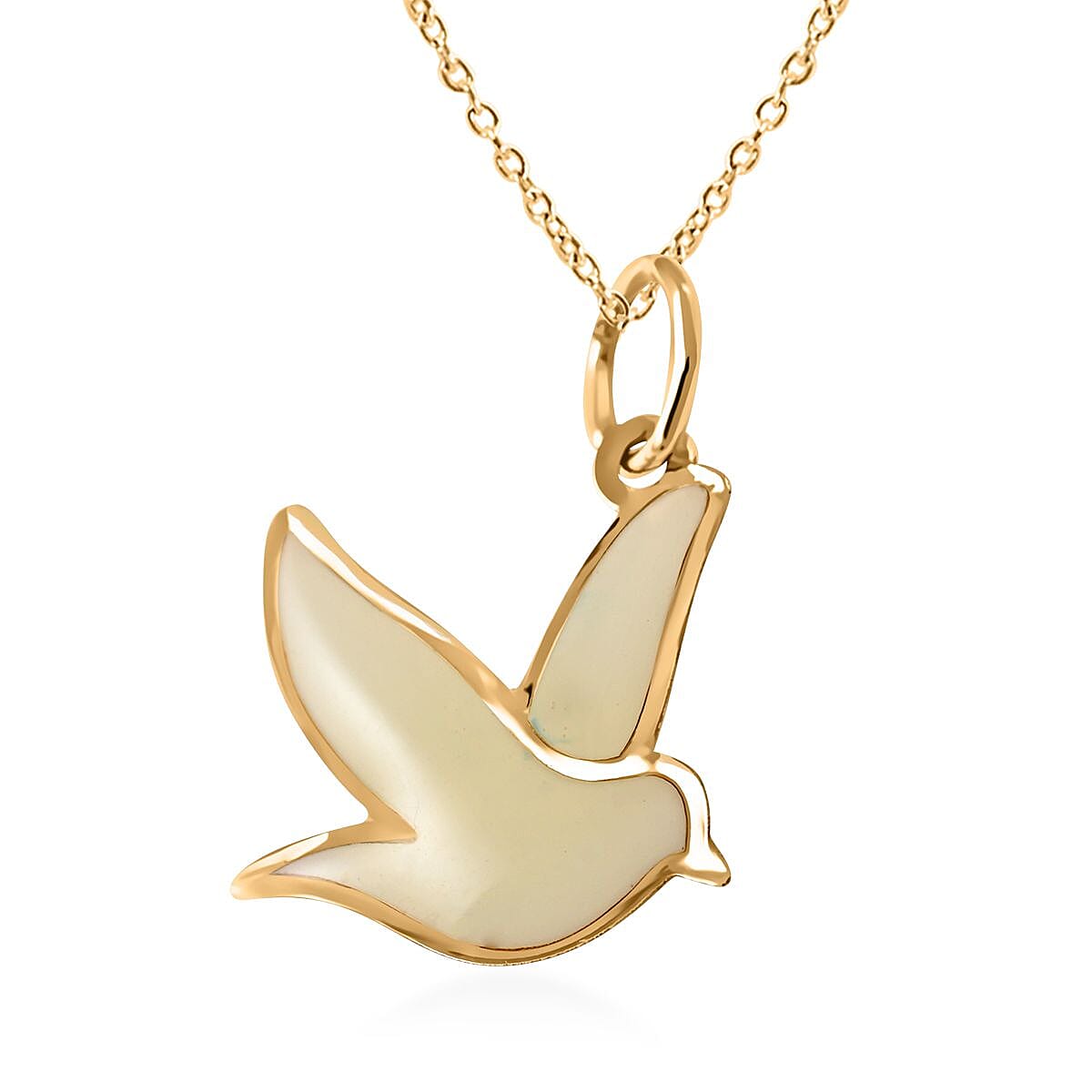 14K Yellow Gold Cloud Blue Enamel Dove Pendant with Necklace 16-18 Inches 1.10 Grams image number 4