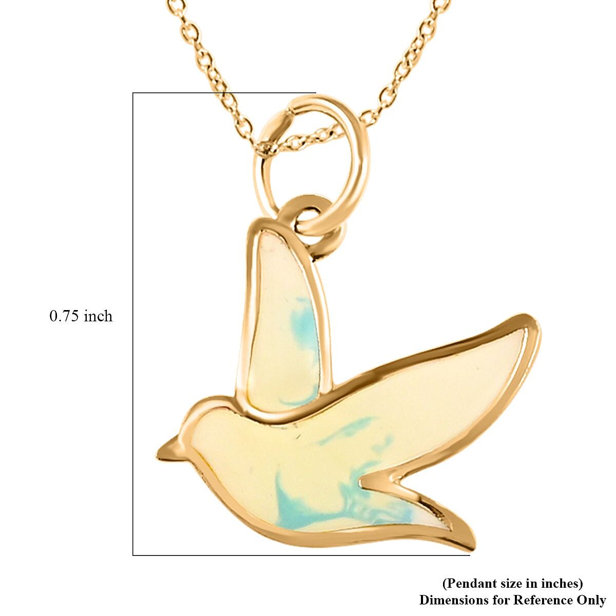 14K Yellow Gold Cloud Blue Enamel Dove Pendant with Necklace 16-18 Inches 1.10 Grams image number 6