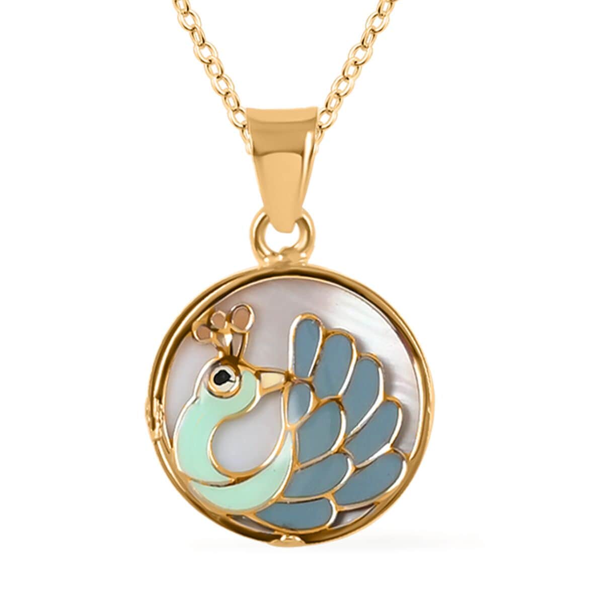 14K Yellow Gold Enamel Peacock Coin Pendant with Necklace 16-18 Inches 1.90 Grams image number 0