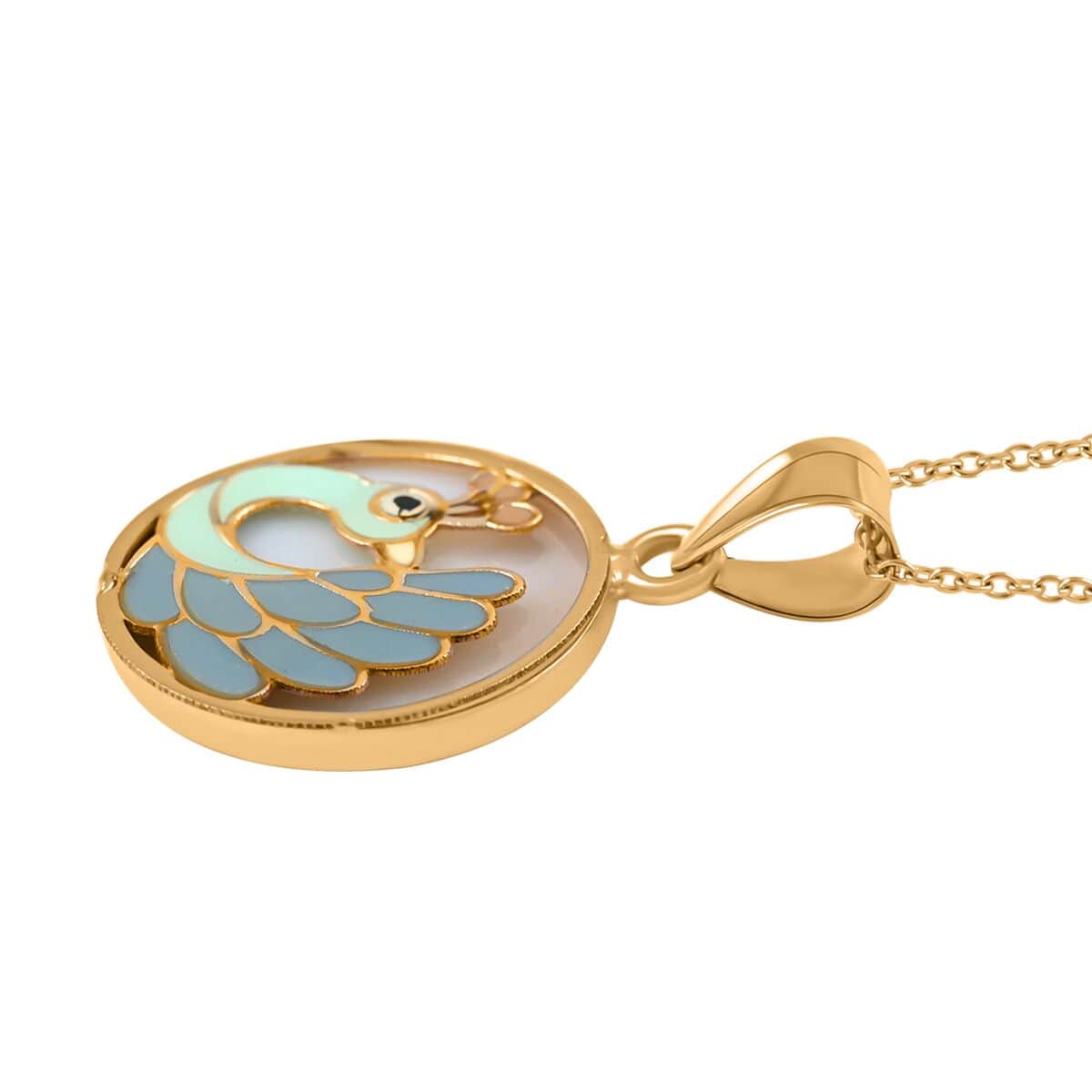 14K Yellow Gold Enamel Peacock Coin Pendant with Necklace 16-18 Inches 1.90 Grams image number 3