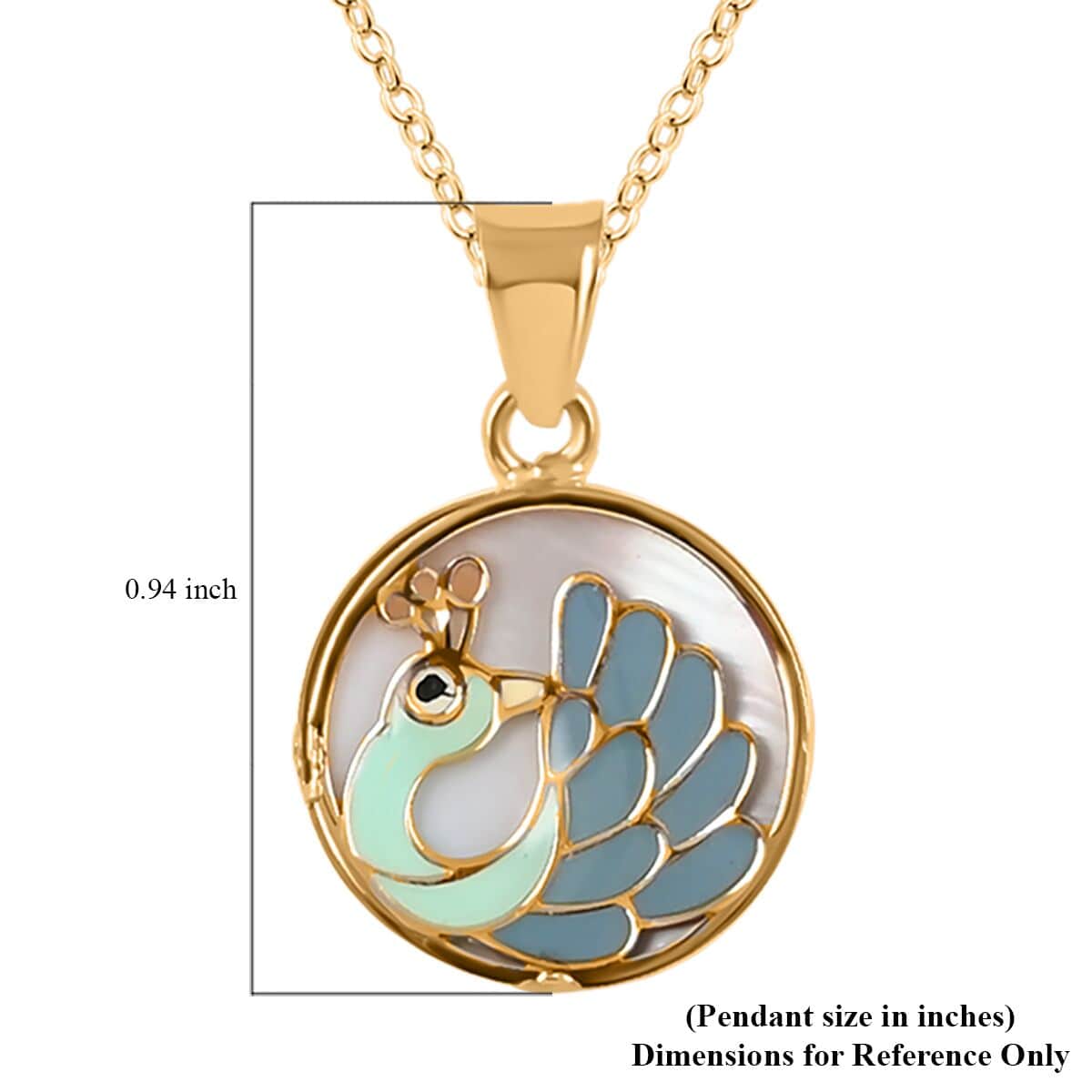 14K Yellow Gold Enamel Peacock Coin Pendant with Necklace 16-18 Inches 1.90 Grams image number 5