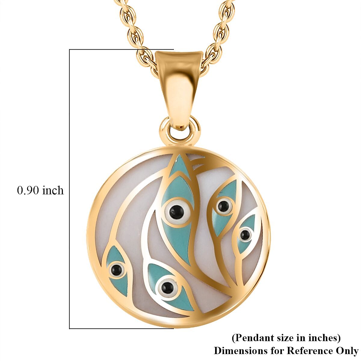 14K Yellow Gold Enamel Multi Evil Eye Protector Leaves Coin Pendant with Necklace 16-18 Inches 2.10 Grams image number 5