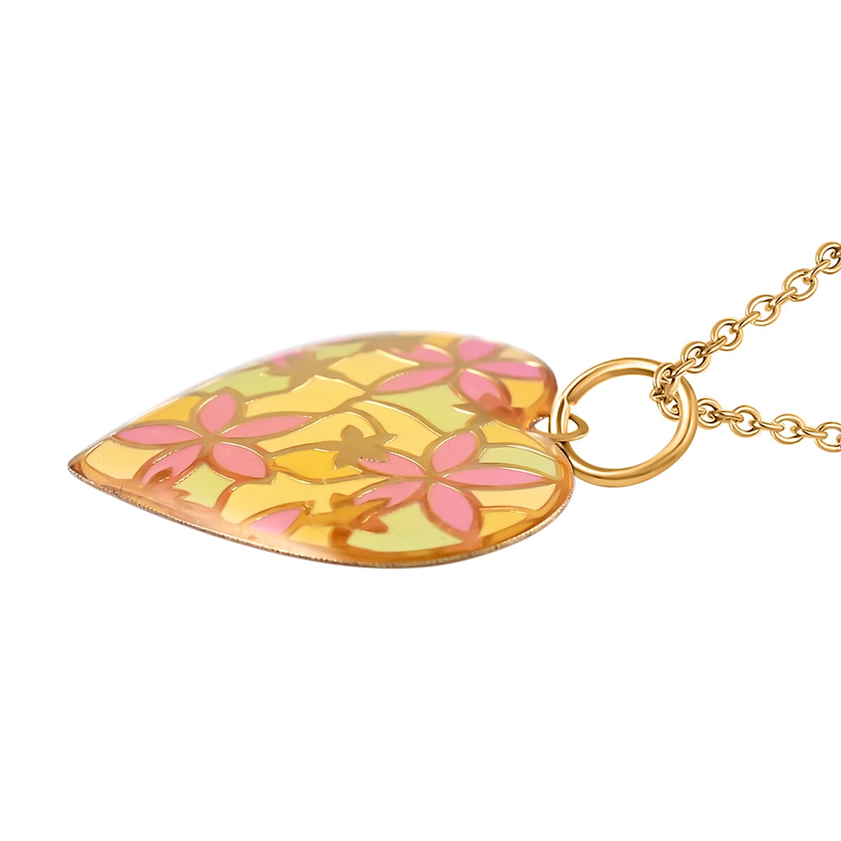 14K Yellow Gold Multi Enamel Floral Heart Pendant with Necklace 16-18 Inches 1.50 Grams image number 3