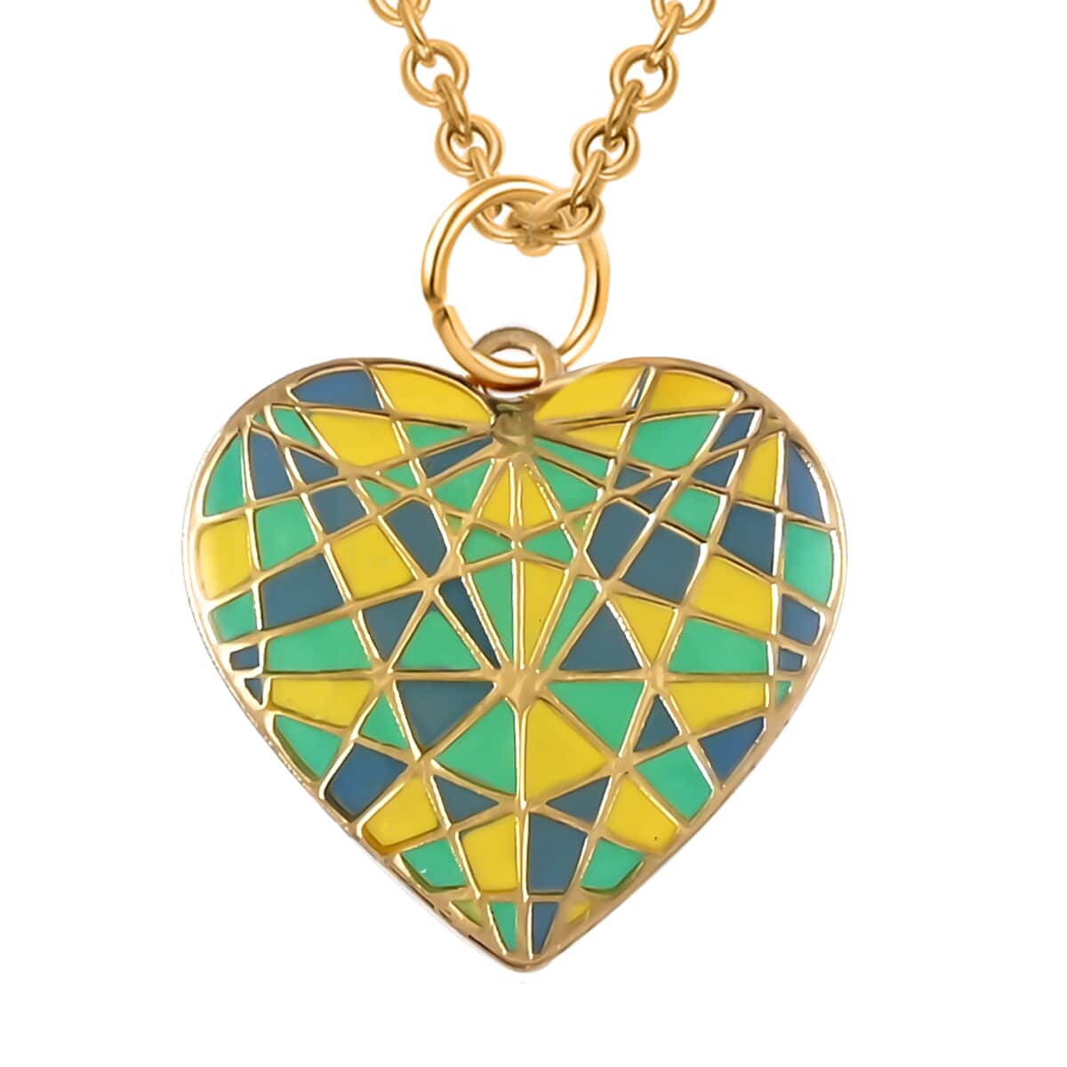 14K Yellow Gold Multi Enamel Geometric Heart Pendant with Necklace 16-18 Inches 1.40 Grams image number 0