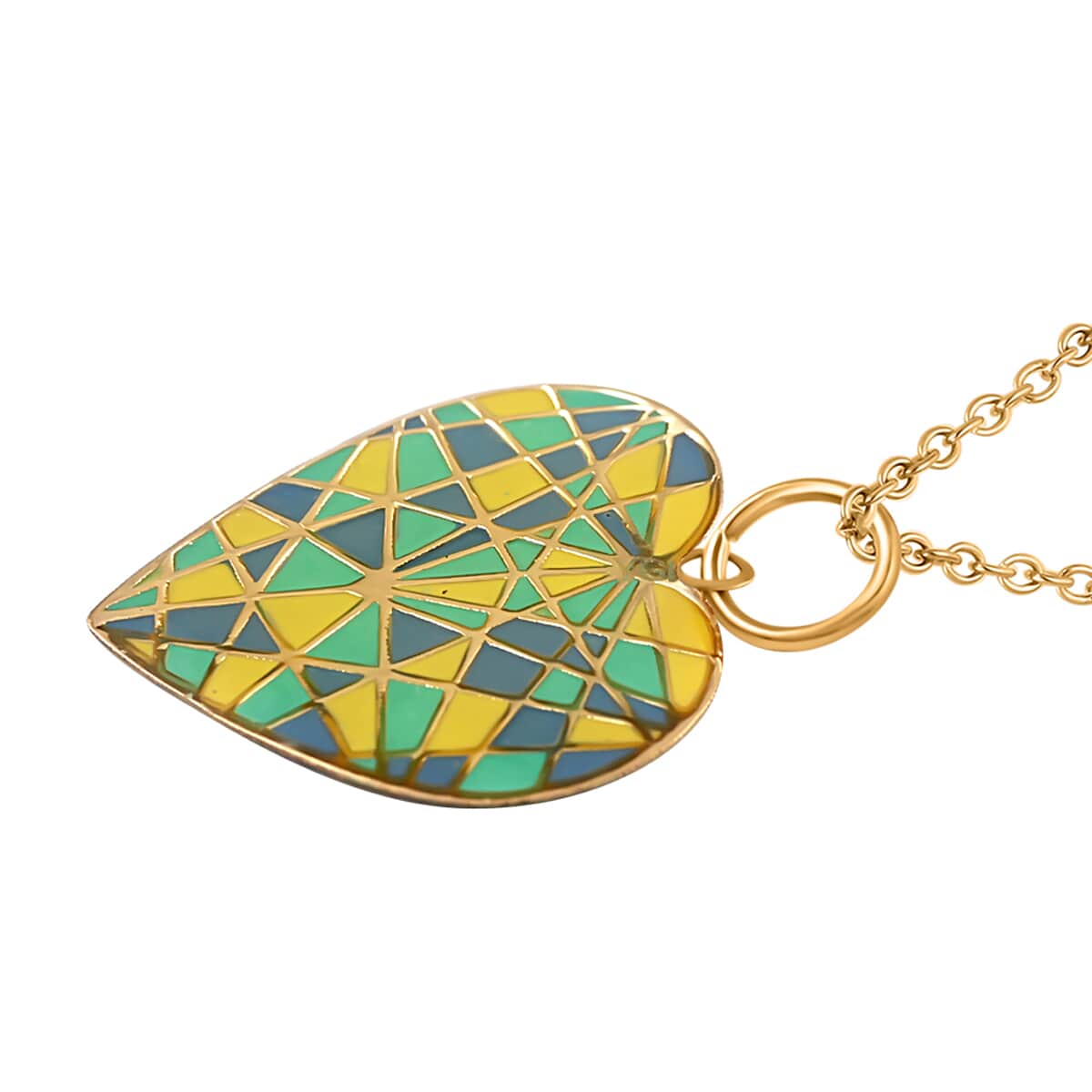 14K Yellow Gold Multi Enamel Geometric Heart Pendant with Necklace 16-18 Inches 1.40 Grams image number 3