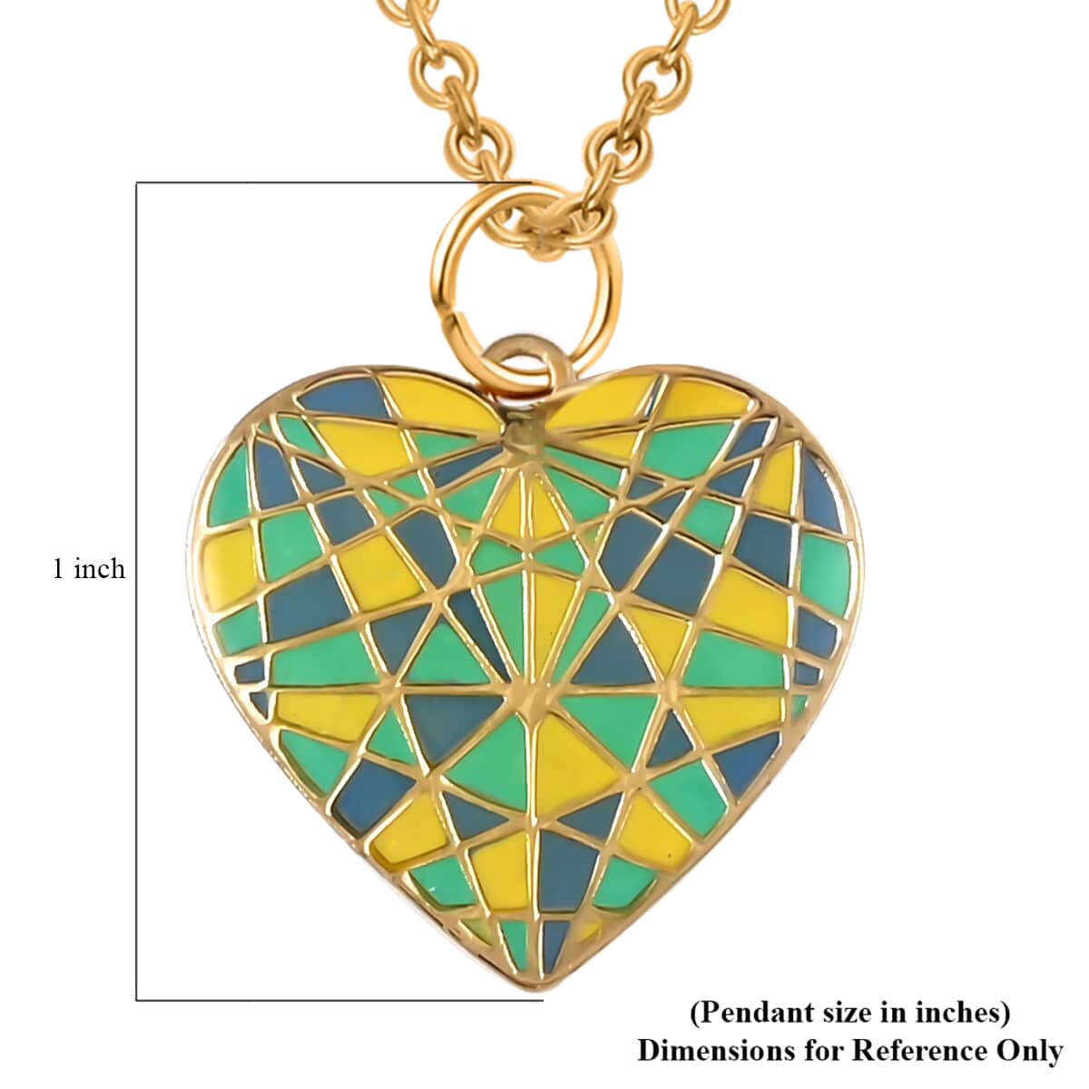 14K Yellow Gold Multi Enamel Geometric Heart Pendant with Necklace 16-18 Inches 1.40 Grams image number 5