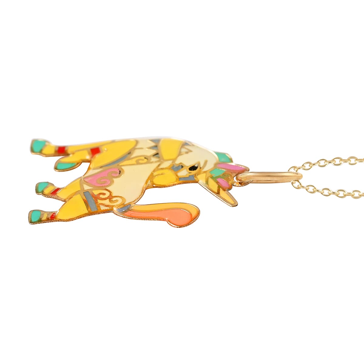 14K Yellow Gold Multi Enamel Unicorn Pendant with Necklace 16-18 Inches 1.30 Grams image number 3