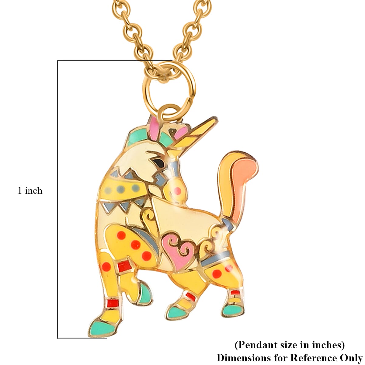 14K Yellow Gold Multi Enamel Unicorn Pendant with Necklace 16-18 Inches 1.30 Grams image number 5