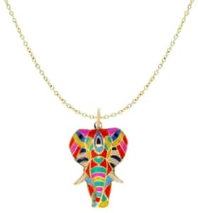 14K Yellow Gold Rainbow Enamel Elephant Pendant with Necklace (16-18 Inches) 1.40 Grams