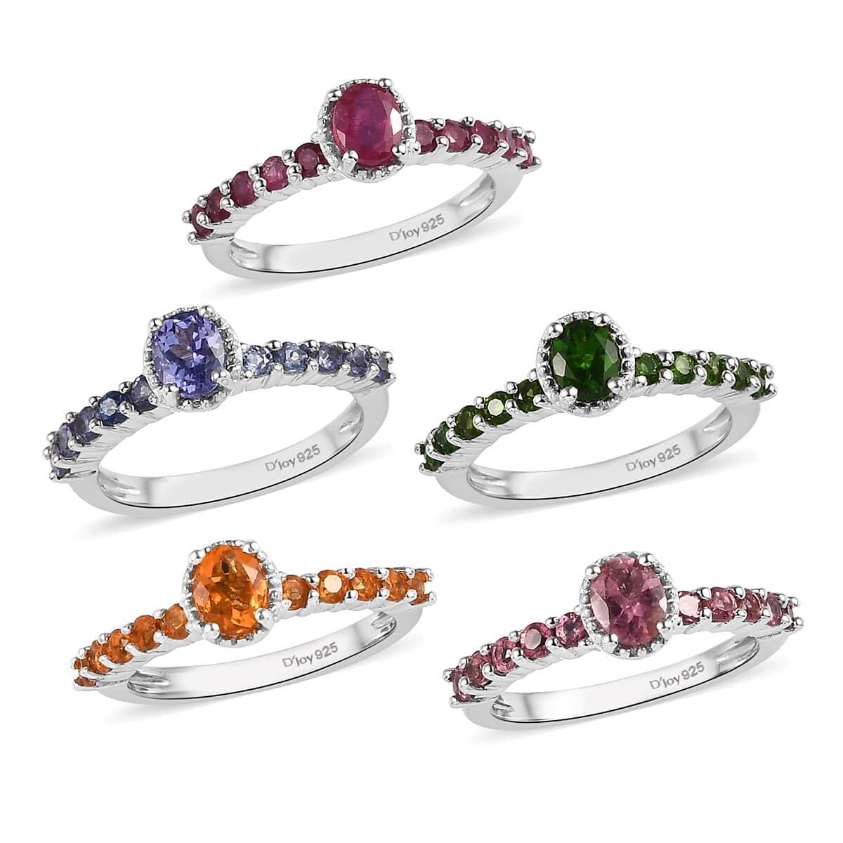 Set of 5 Multi Gemstone Stackable Ring in Platinum Over Sterling Silver (Size 5.0) 3.85 ctw image number 3