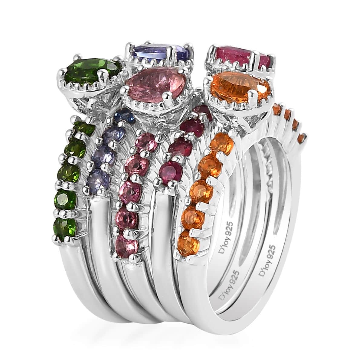 Set of 5 Multi Gemstone Stackable Ring in Platinum Over Sterling Silver (Size 5.0) 3.85 ctw image number 4