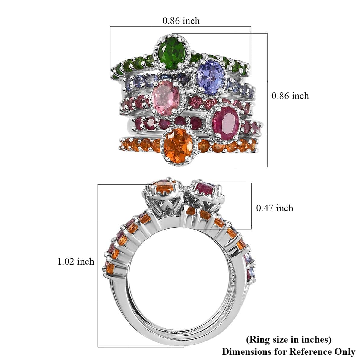 Set of 5 Multi Gemstone Stackable Ring in Platinum Over Sterling Silver (Size 6.0) 4.10 ctw image number 6