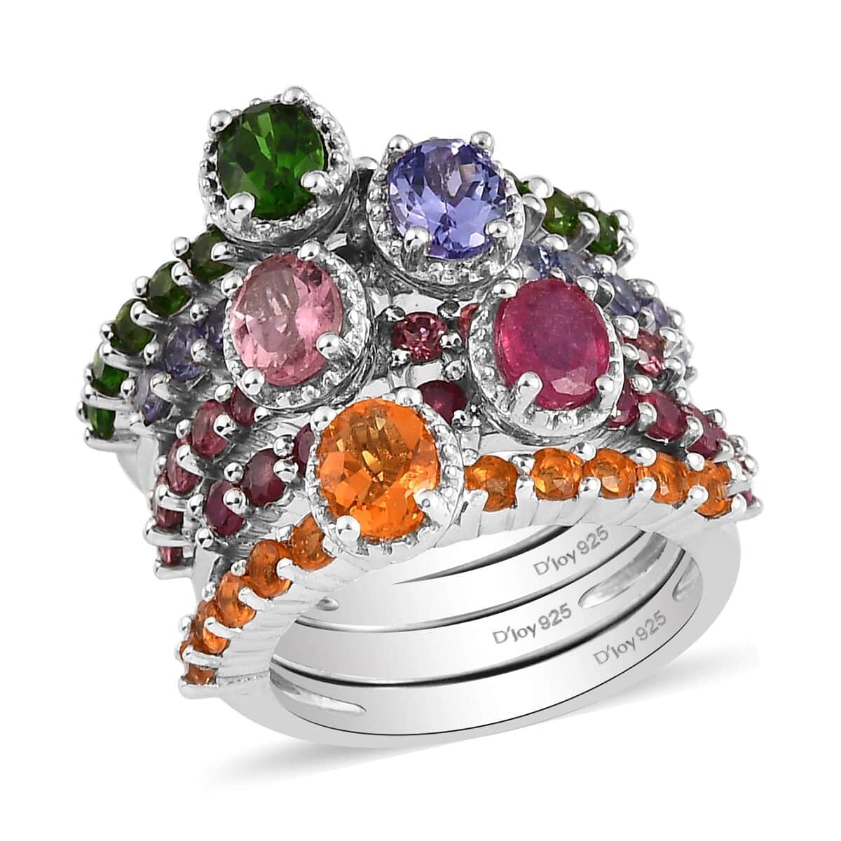 Set of 5 Multi Gemstone Stackable Ring in Platinum Over Sterling Silver (Size 8.0) 4.10 ctw image number 0