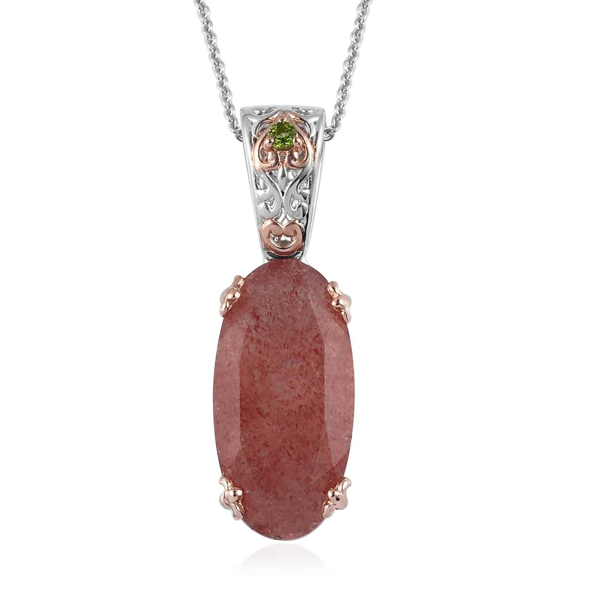 Natural Tanzanian Natronite and Natural Chrome Diopside Pendant Necklace 20 Inches in Vermeil Rose Gold and Platinum Over Sterling Silver 7.85 ctw image number 0