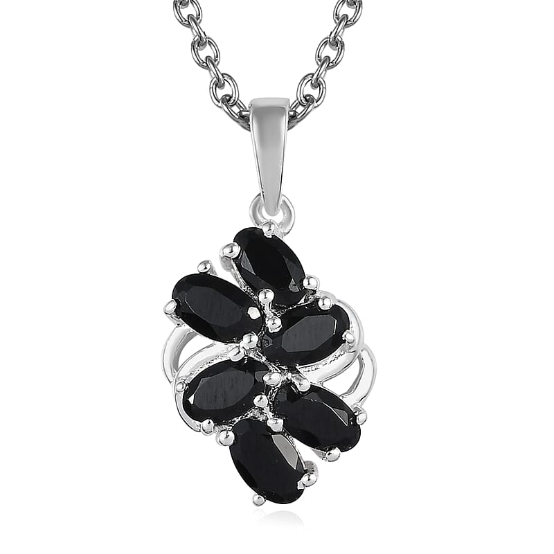 Thai Black Spinel 1.90 ctw Pendant in Sterling Silver with Stainless Steel Necklace 20 Inches