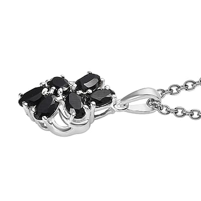 Thai Black Spinel 1.90 ctw Pendant in Sterling Silver with Stainless Steel Necklace 20 Inches