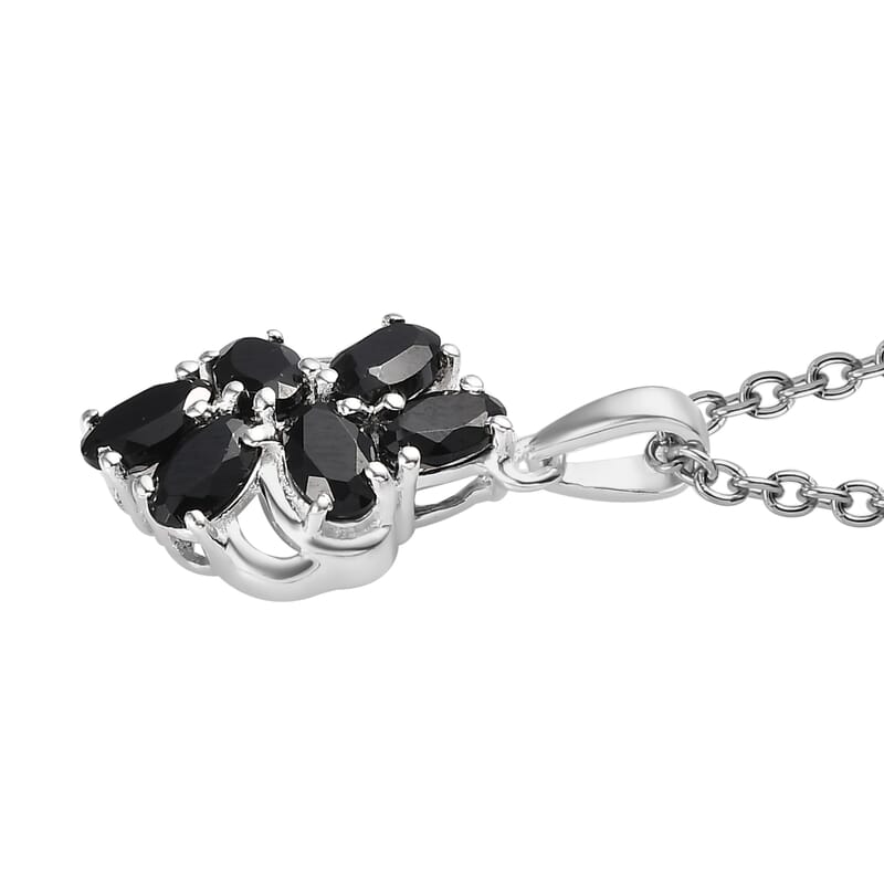Thai Black Spinel 1.90 ctw Pendant in Sterling Silver with Stainless Steel Necklace 20 Inches