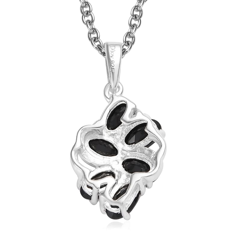 Thai Black Spinel 1.90 ctw Pendant in Sterling Silver with Stainless Steel Necklace 20 Inches