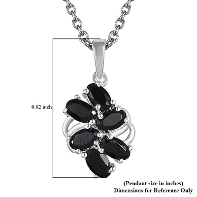 Thai Black Spinel 1.90 ctw Pendant in Sterling Silver with Stainless Steel Necklace 20 Inches