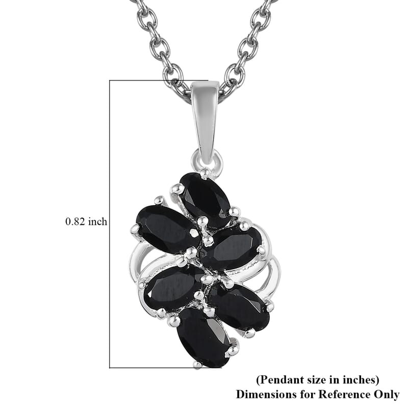 Thai Black Spinel 1.90 ctw Pendant in Sterling Silver with Stainless Steel Necklace 20 Inches