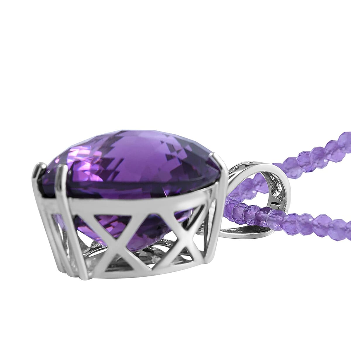 Lusaka Amethyst Heart Pendant with Amethyst Beaded Necklace 18 Inches in Platinum Over Sterling Silver 125.00 ctw image number 2