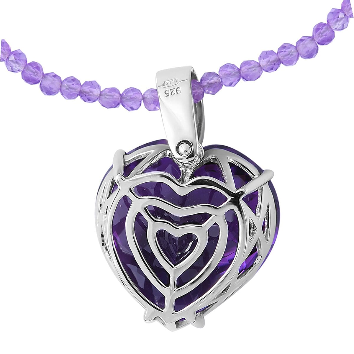 Lusaka Amethyst Heart Pendant with Amethyst Beaded Necklace 18 Inches in Platinum Over Sterling Silver 125.00 ctw image number 4