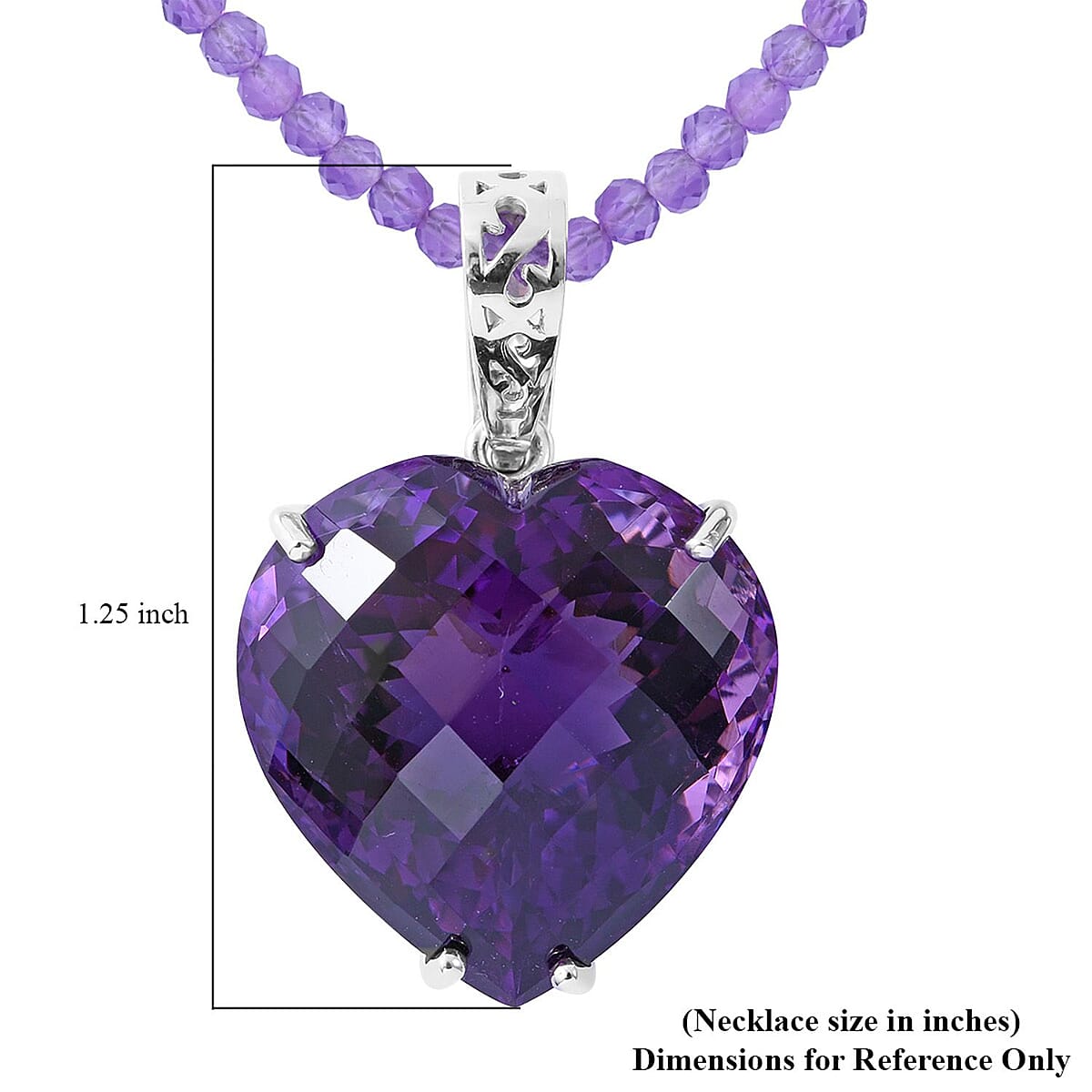 Lusaka Amethyst Heart Pendant with Amethyst Beaded Necklace 18 Inches in Platinum Over Sterling Silver 125.00 ctw image number 6