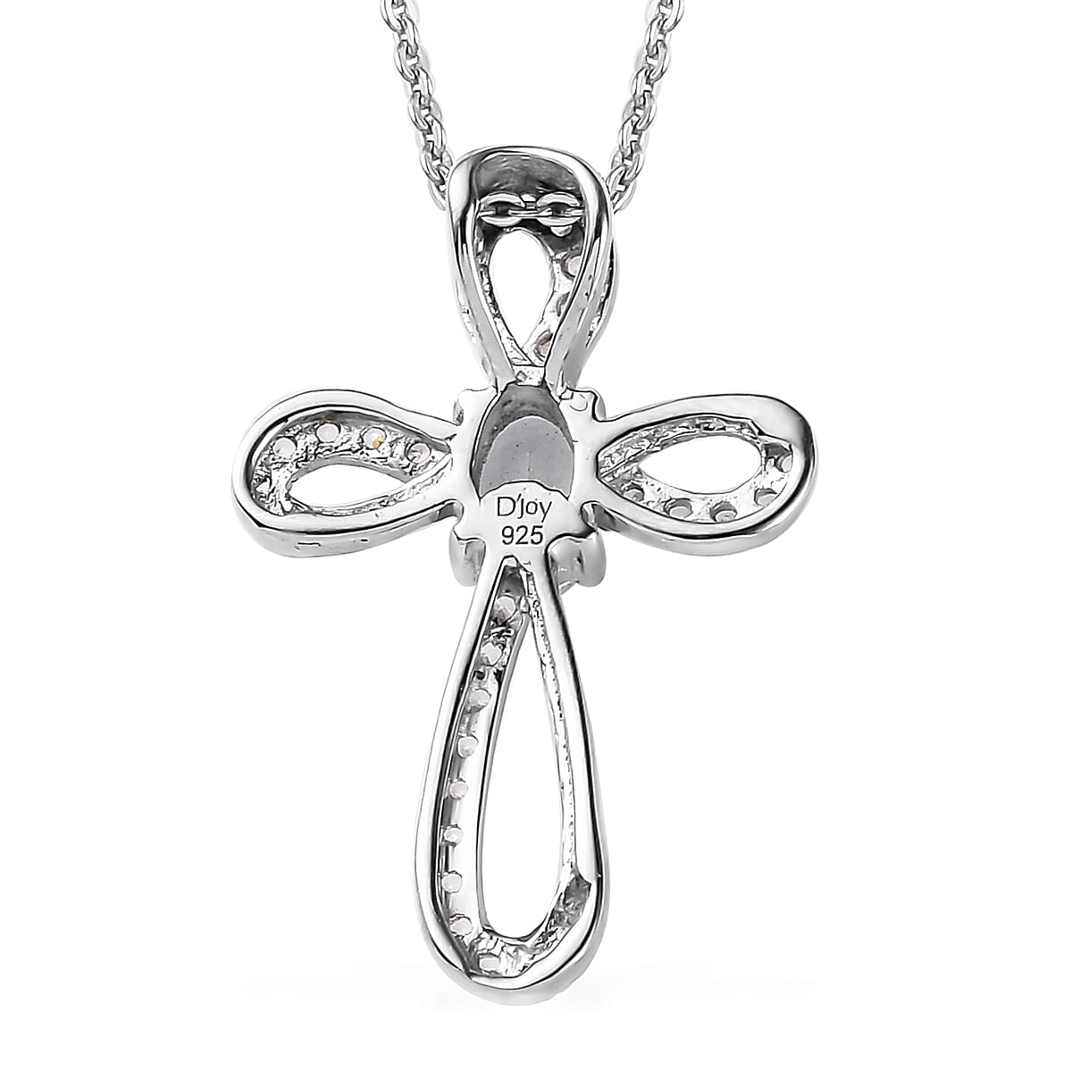 Premium Mangoro Aquamarine and White Zircon Cross Pendant Necklace 20 Inches in Platinum Over Sterling Silver 0.65 ctw image number 4