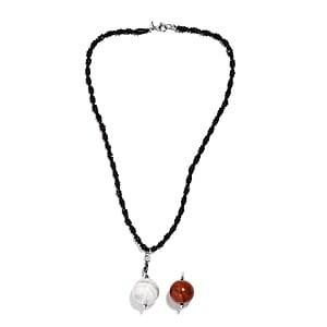 Red Jasper, Agate Pendant with Thai Black Spinel Beaded Necklace (18 Inches) in Stainless Steel 141.20 ctw , Tarnish-Free, Waterproof, Sweat Proof Jewelry