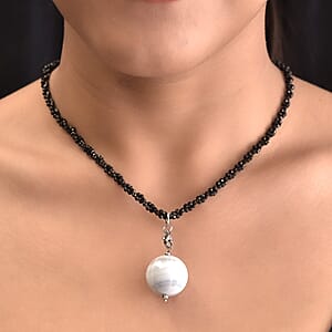 Red Jasper, Agate Pendant with Thai Black Spinel Beaded Necklace (18 Inches) in Stainless Steel 141.20 ctw , Tarnish-Free, Waterproof, Sweat Proof Jewelry