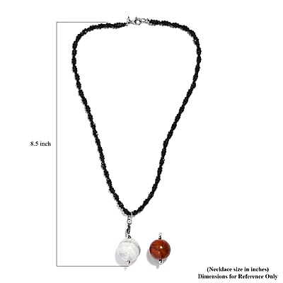 Red Jasper, Agate Pendant with Thai Black Spinel Beaded Necklace (18 Inches) in Stainless Steel 141.20 ctw , Tarnish-Free, Waterproof, Sweat Proof Jewelry