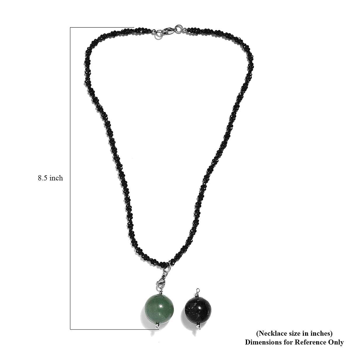 Green Aventurine, Black Agate Pendant with Thai Black Spinel Beaded Necklace (18 Inches) in Stainless Steel 150.15 ctw , Tarnish-Free, Waterproof, Sweat Proof Jewelry image number 6