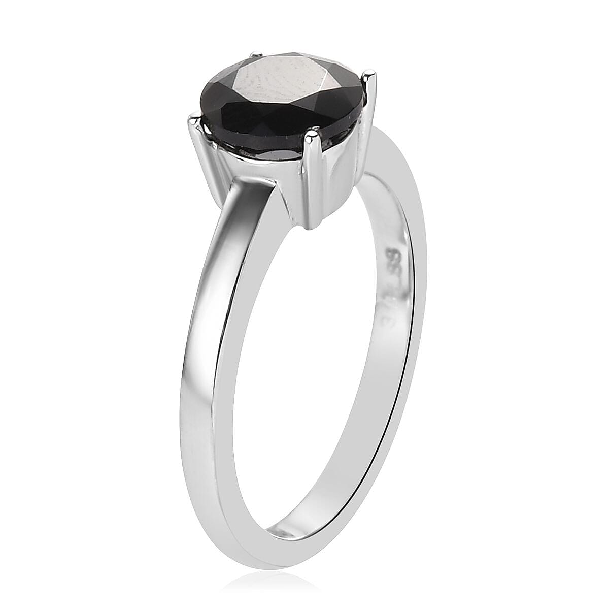Thai Black Spinel Solitaire Stud Earrings, Ring (Size 7.0) and Pendant Necklace 20 Inches in Stainless Steel 3.25 ctw image number 3