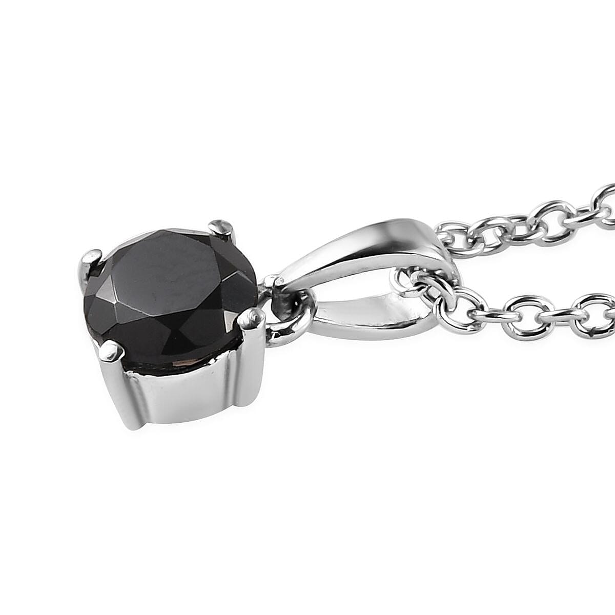 Thai Black Spinel Solitaire Stud Earrings, Ring (Size 7.0) and Pendant Necklace 20 Inches in Stainless Steel 3.25 ctw image number 5