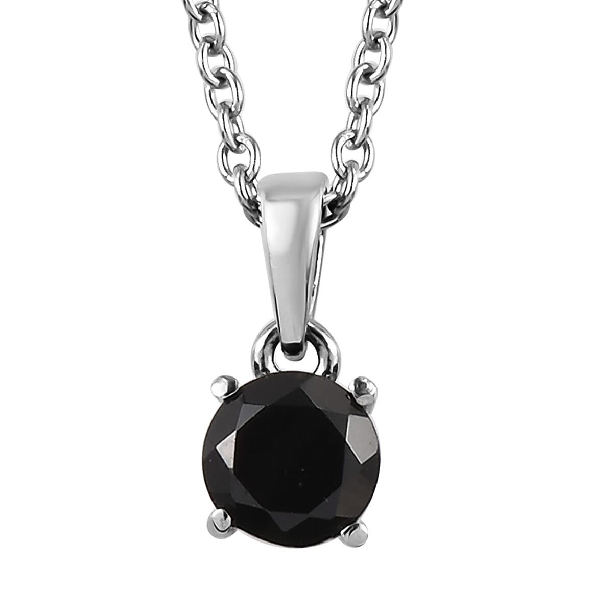 Thai Black Spinel Solitaire Stud Earrings, Ring (Size 8.0) and Pendant Necklace 20 Inches in Stainless Steel 3.25 ctw image number 4