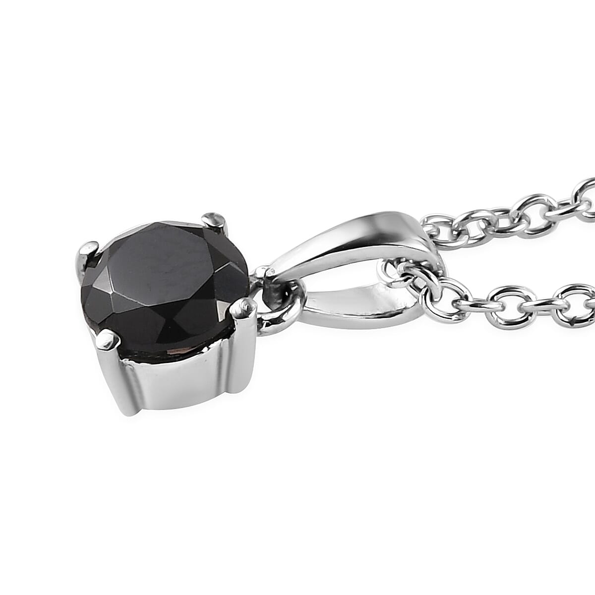 Thai Black Spinel Solitaire Stud Earrings, Ring (Size 8.0) and Pendant Necklace 20 Inches in Stainless Steel 3.25 ctw image number 5