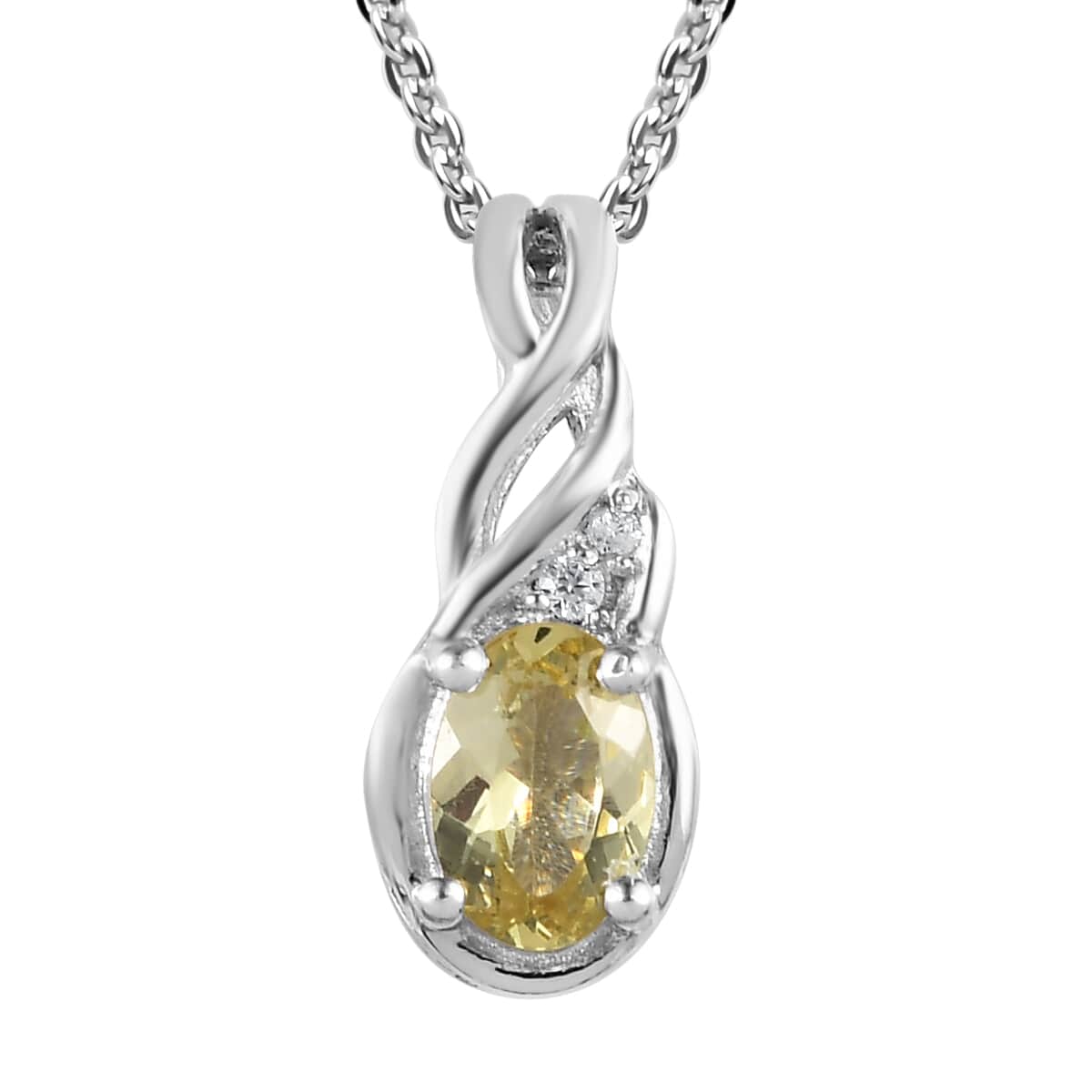 Brazilian Golden Apatite and Natural White Zircon Ring and Pendant Necklace 20 Inches in Platinum Over Sterling Silver 1.00 ctw image number 6