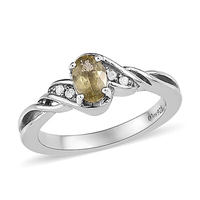 Brazilian Golden Apatite and White Zircon Ring (Size 6.0) and Pendant Necklace 20 Inches in Platinum Over Sterling Silver 1.00 ctw