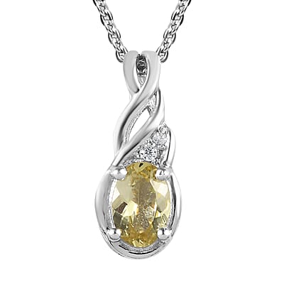 Brazilian Golden Apatite and White Zircon Ring (Size 6.0) and Pendant Necklace 20 Inches in Platinum Over Sterling Silver 1.00 ctw