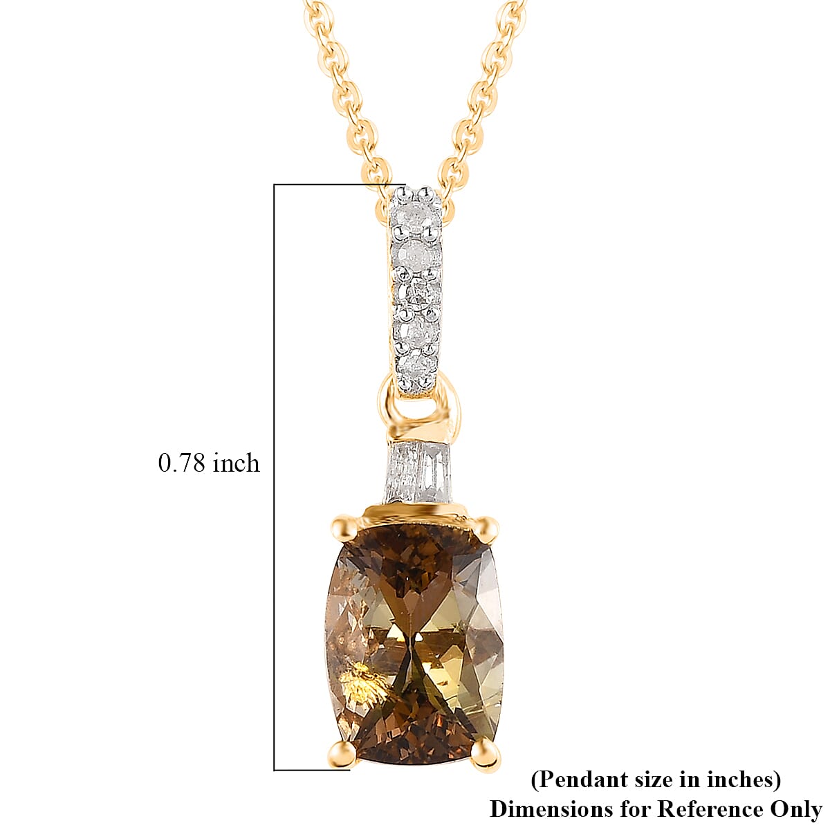 Premium Golden Tanzanite and Diamond Pendant Necklace 20 Inches in Vermeil Yellow Gold Over Sterling Silver 1.55 ctw