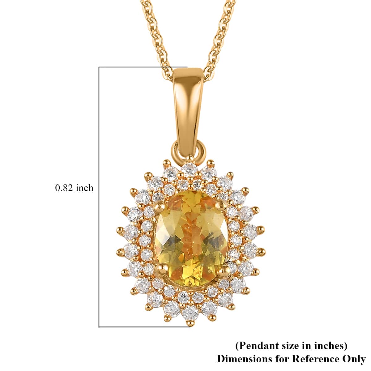 Brazilian Golden Apatite and Moissanite Double Halo Pendant Necklace 20 Inches in Vermeil Yellow Gold Over Sterling Silver 1.60 ctw image number 6