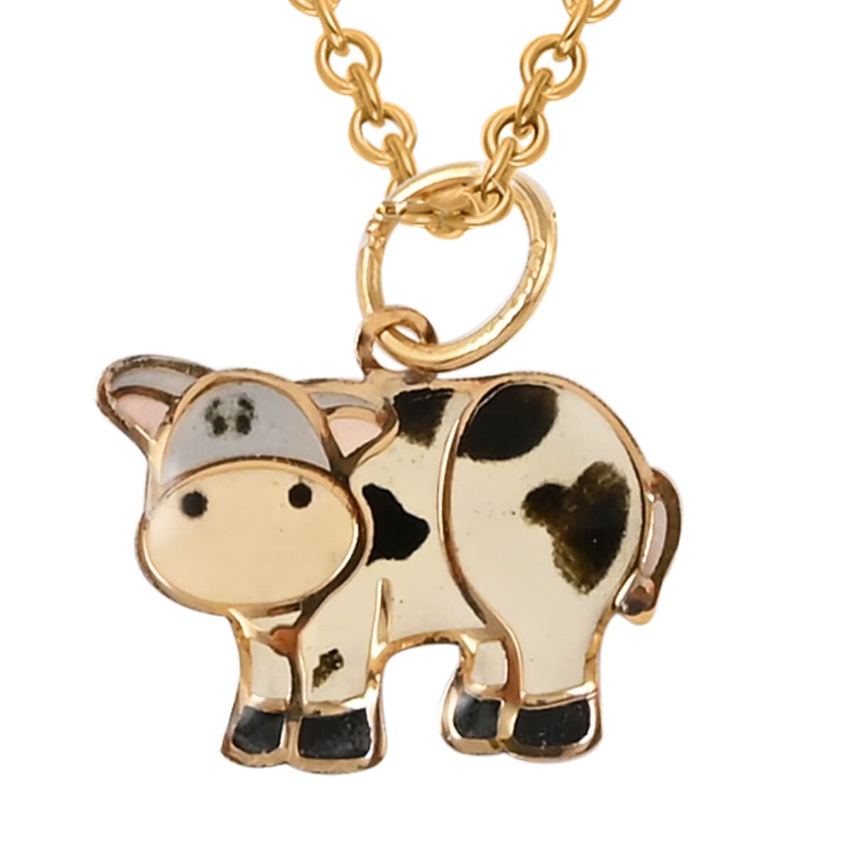 14K Yellow Gold Enameled Cow Pendant Necklace (18 Inches) (1.20g) image number 0