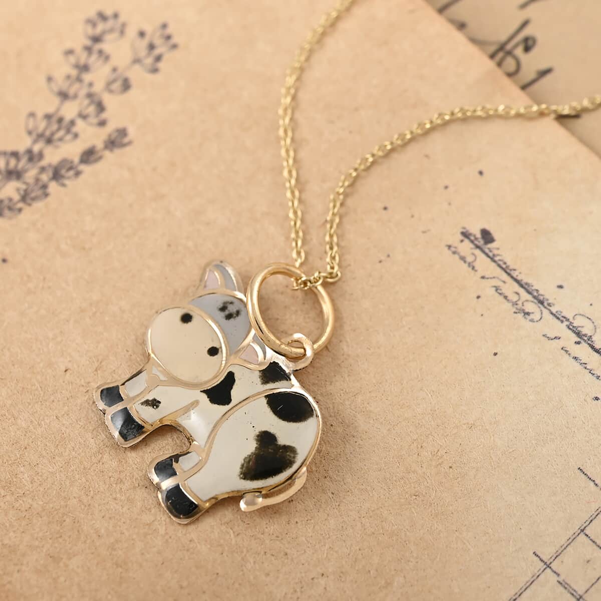 14K Yellow Gold Enameled Cow Pendant Necklace (18 Inches) (1.20g) image number 1