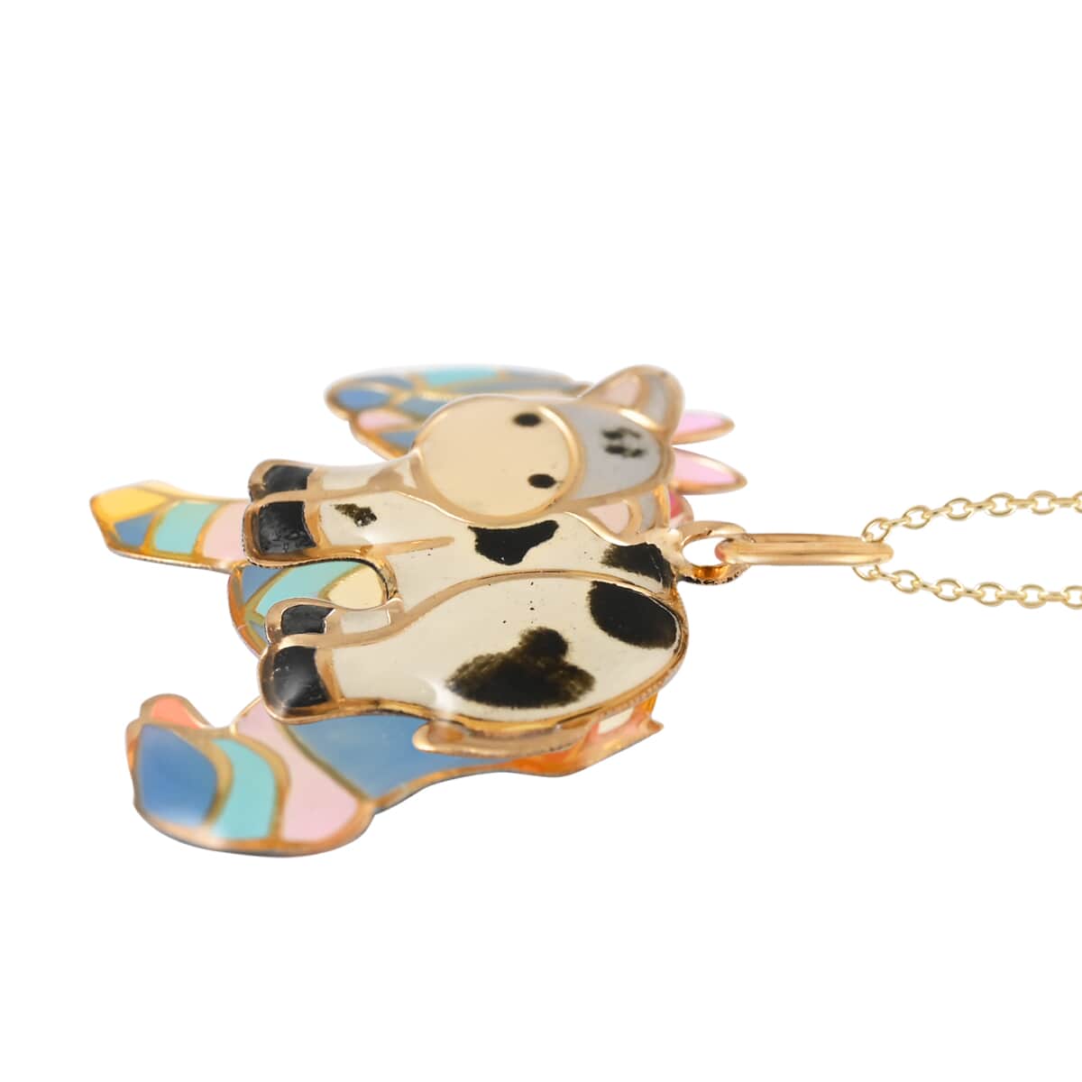 14K Yellow Gold Enameled Cow Pendant Necklace (18 Inches) (1.20g) image number 3